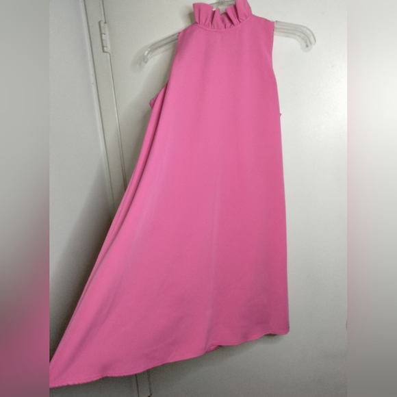 Tuckernuck (Sz M) Pink Ruffle Neck V-Back Tie Bow Sleeveless Shift Blythe Dress - Picture 8 of 10